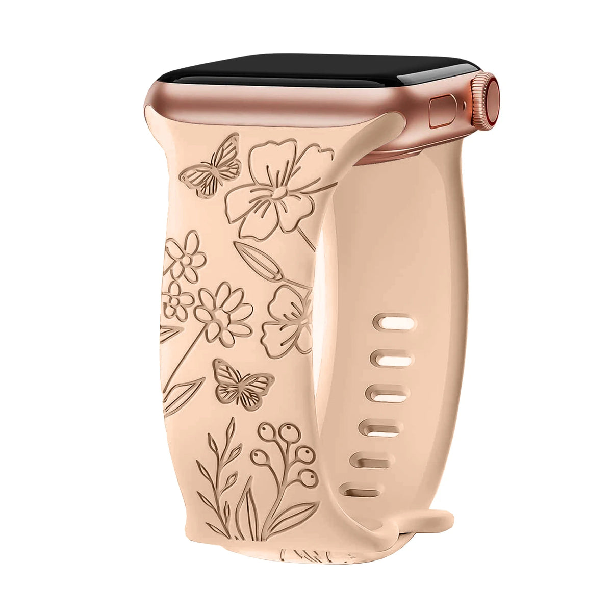 Floral Engraved Strap For Apple Watch Band 41mm 44mm 40mm 49mm 46mm 45 38 42 silicone bracelet iwatch series se 7 8 9 ultra 2 10