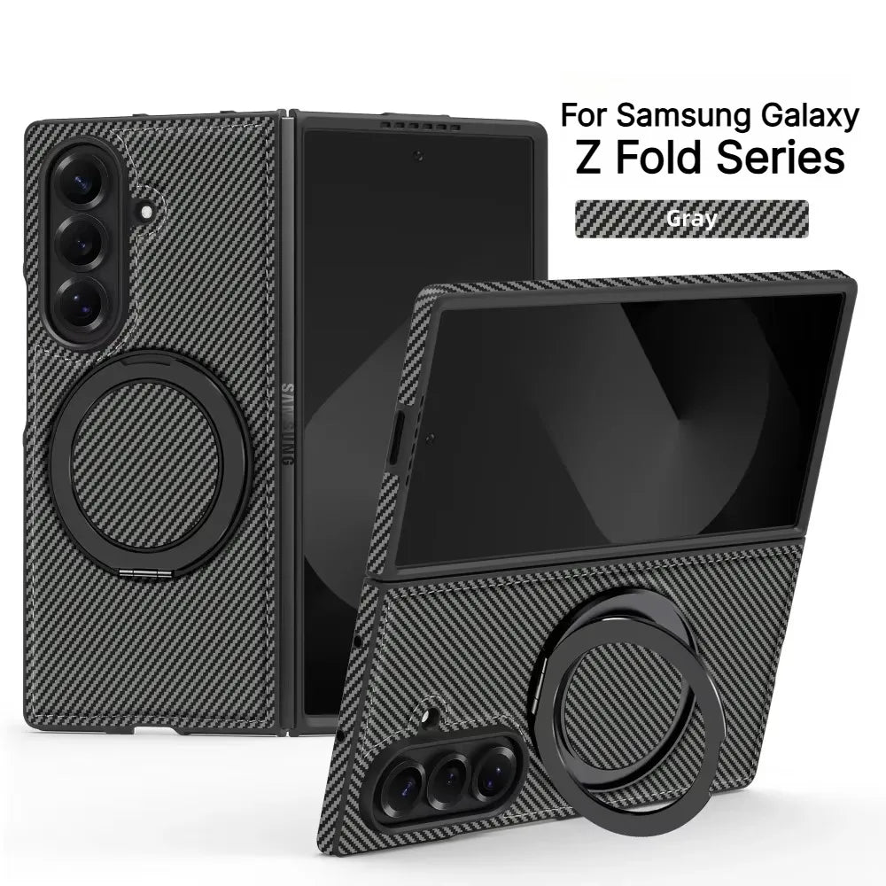 Business Carbon Fiber Texture Magnetic Case for Samsung Galaxy Z Fold 8 Ultra 7 6 5 4 for Magsafe Rotating Stand Protector Cover