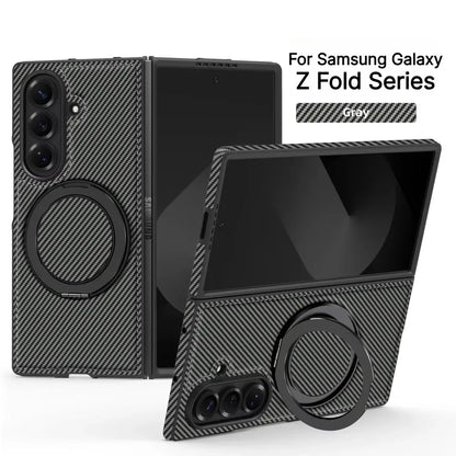Business Carbon Fiber Texture Magnetic Case for Samsung Galaxy Z Fold 8 Ultra 7 6 5 4 for Magsafe Rotating Stand Protector Cover