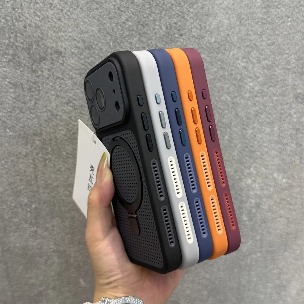Cooling Heat Dissipation Stand Holder Case For iPhone 17 Pro Max 16 Pro 15 14 13 12 Invisible Bracket Magnetic Matte Hard Cover