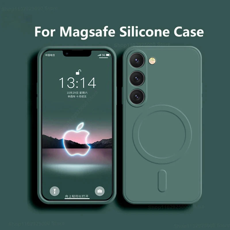 For Magsafe Magnetic Wireless Charge Case For Samsung Galaxy S25 S26 S24 S23 S 25 Ultra Plus FE Soft Cases Liquid Silicone Cover
