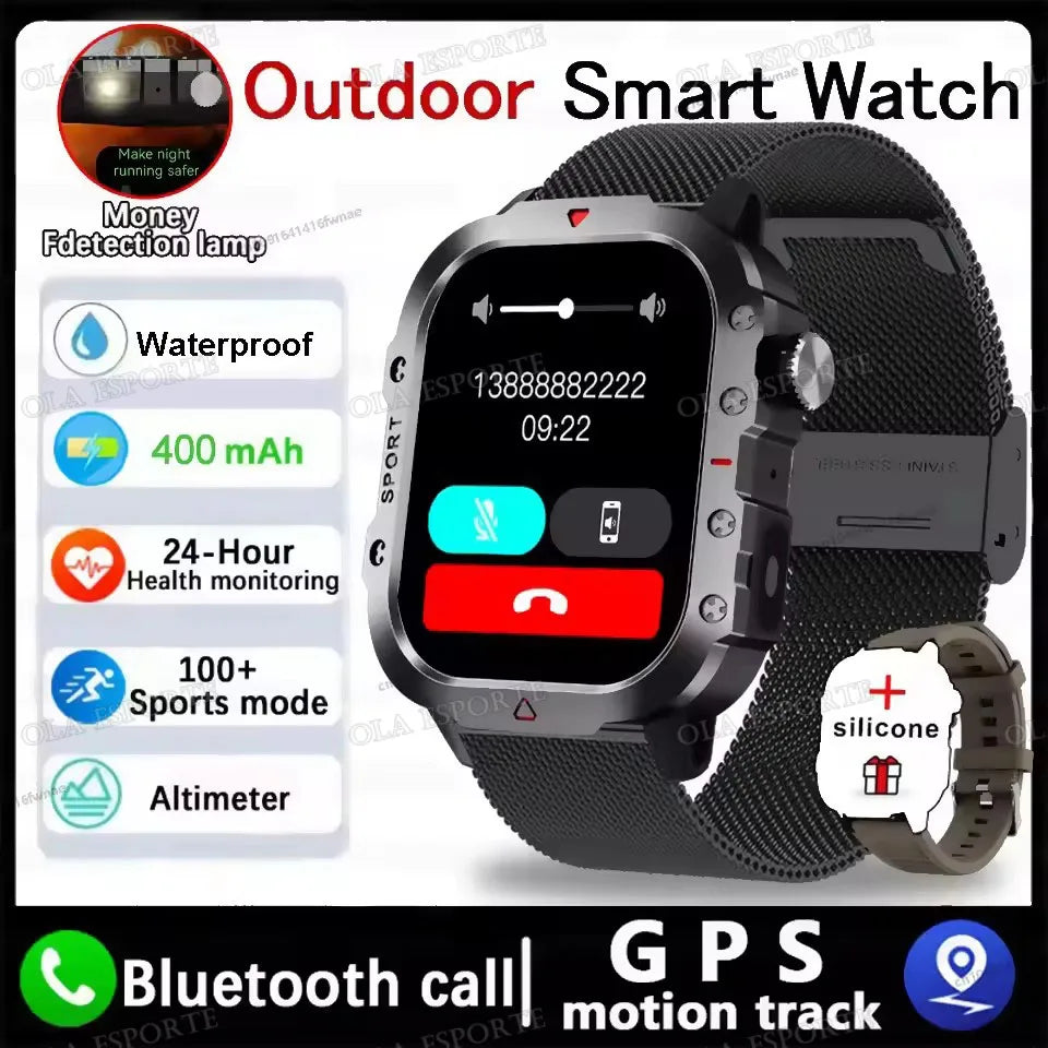 1400mAh Big Battery Smart Watch Men Outdoor GPS Flashlight 10ATM Waterproof Bluetooth Call AMOLED HD Sports Smartwatch PK HT30