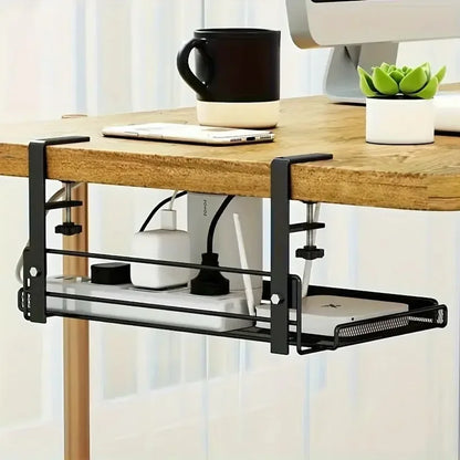 Under Desk Cable Management Tray with Storage Rack - Punch-Free, Suitable for Home Office Desktop Organization, Multi-Function