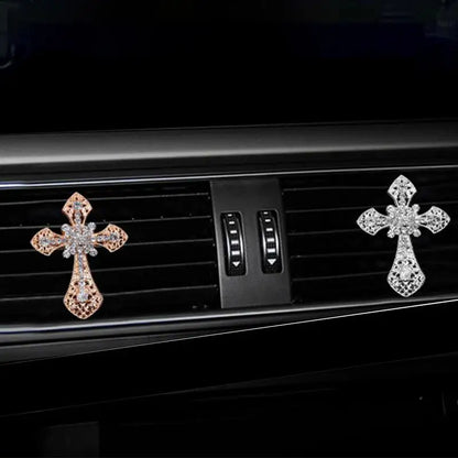 Car Perfume Air Freshener Bling Cross Car Vent Clips Auto Air Fresheners Vent Clips For Women Car Interior Aroma Diffuser