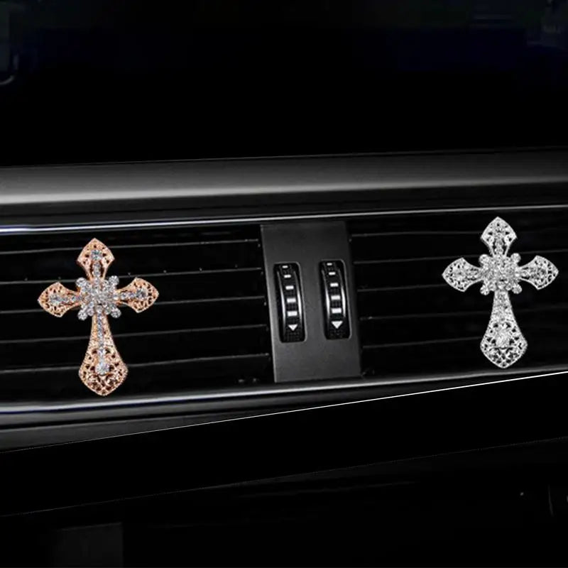 Car Perfume Air Freshener Bling Cross Car Vent Clips Auto Air Fresheners Vent Clips For Women Car Interior Aroma Diffuser