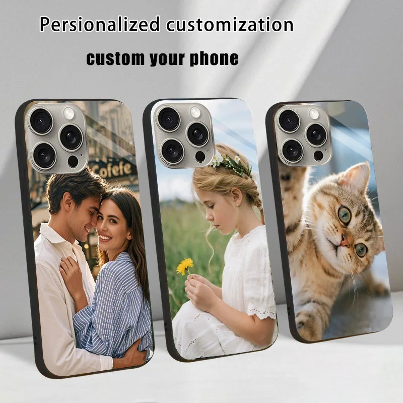 Custom Tempered Glass Case for iPhone 17 16 16E 15 14 13 12 11 Pro Max 6 7 8 Plus x xs SE 17 air DIY Personalize Picture Cover