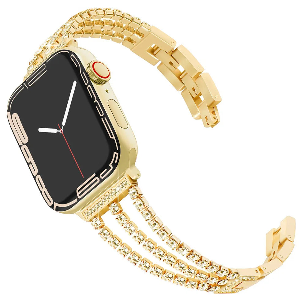 Metal Chain-styled Watch Strap for All Range of Apple Watch Series Diamond-encrusted Chain Stainless Steel Watch Band