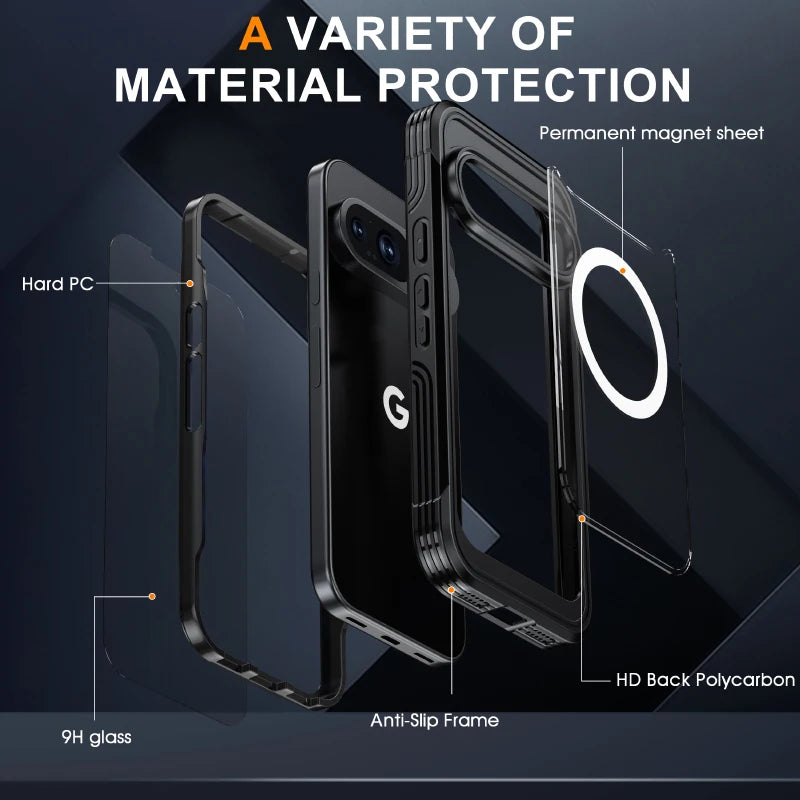 For Magsafe Magnetic Wireless Charging 360°Full Protection Armored Shockproof Phone Case For Google Pixel 10 Pro 8 9A 9 Pro XL