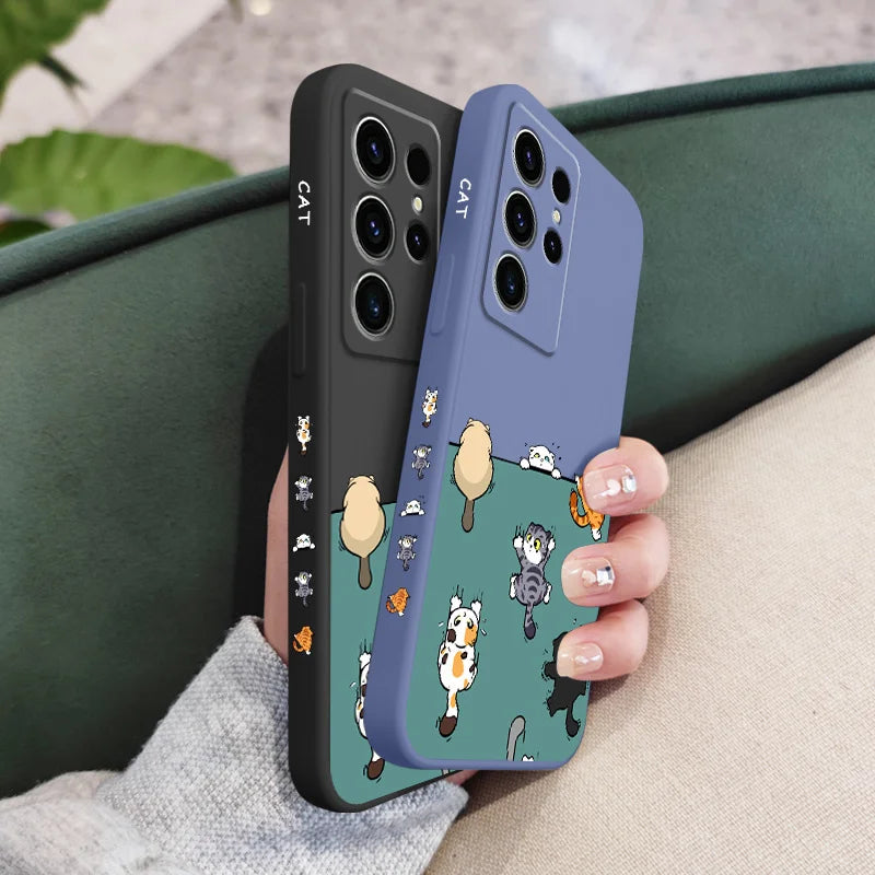 Cute Climbing Cat Phone Case For Samsung Galaxy S25 S24 S23 S22 S21 S20 S10 S10E Ultra Plus FE Note 20 Ultra Plus Cover