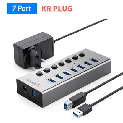 ORICO USB 3.0 HUB 7/10 -Port Aluminum USB Splitter On/Off Switch 12V Power Adapter Support Charging for Computer USB Docking