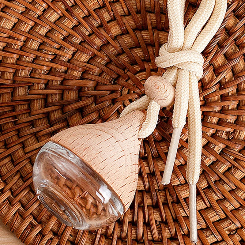 6ML Empty Car Air Freshener Pendant Perfume Glass Bottle With Wooden Caps Refillable Car Essential Oil Diffuser Bottle