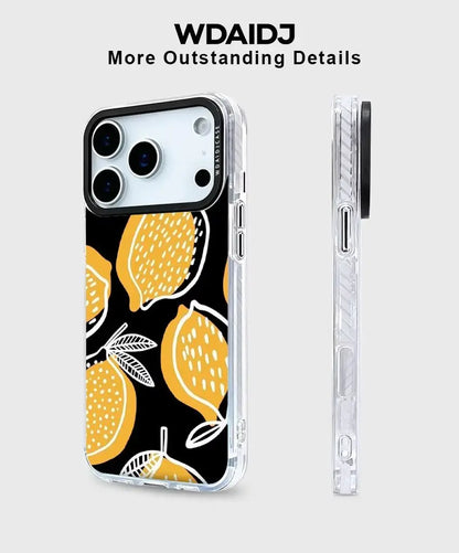 Hand Drawn Yellow Lemon Sketch Phone Case Black Base Citrus Art For iPhone 13 14 15 16 17