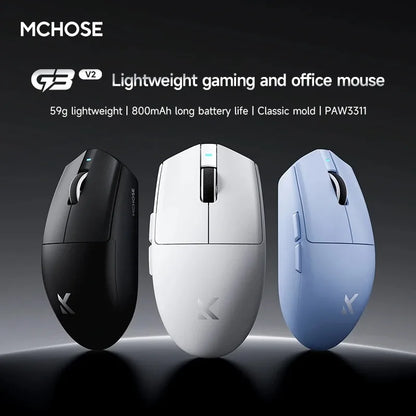 MCHOSE G3 V2 Wireless Gaming Mouse PAW 3311 Sensor Tri-mode 800mAh All-Around Grip Omron Mechanical Switches TTC Silver Wheel