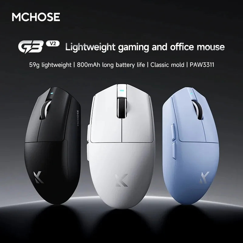 MCHOSE G3 V2 Wireless Gaming Mouse PAW 3311 Sensor Tri-mode 800mAh All-Around Grip Omron Mechanical Switches TTC Silver Wheel