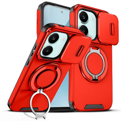 Sliding Camera Lens Protection Armor Phone Case For Xiaomi Poco X8 Pro 5G 360°Rotate Ring Holder Kickstand Shockproof Back Cover