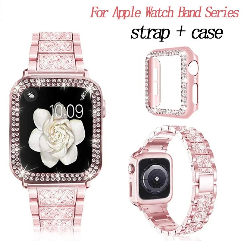 Chains Strap Case+Strap Metal Band Women Bracelet For Apple Watch 49mm 46mm 44mm 42mm 40 38mm for iWatch 10 9 8 7 6 5 SE 4 3 2 1