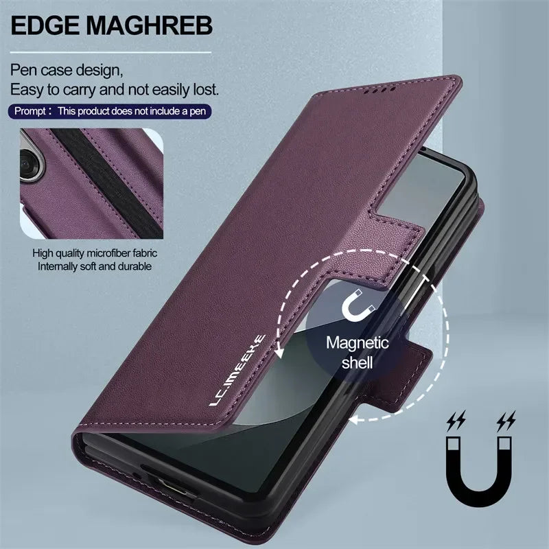 Magnetic Flip Leather Phone Case for Samsung Galaxy Z Fold 8 Ultra7 6 5 4 3 5G Fold6 Fold5 Fold8 Wallet Card Cover Etui Coque