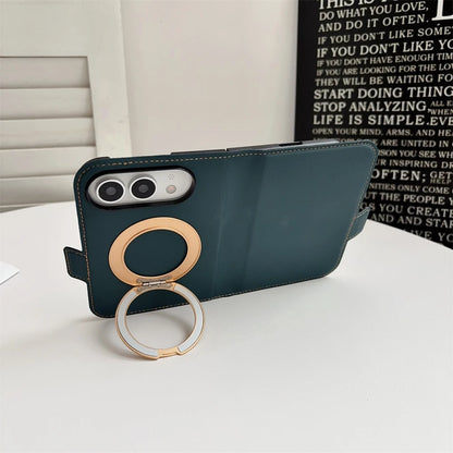 Invisible Support Bracket Card Holder Bag Phone Case For iPhone Duo 18 Fold 360 Degree Rotating Bracket Leather Wallet Cover