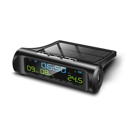 Car USB Solar Charge Smart Digital Clock Calendar Time Temperature LED Display Automobile Interior Accessories Auto Start