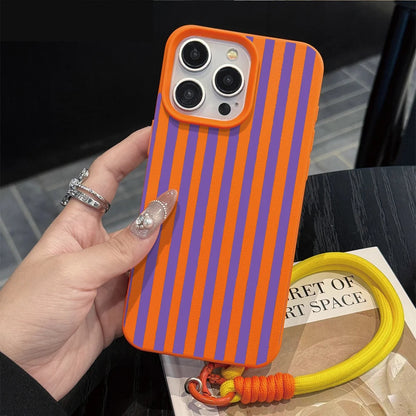 Couple Stripes Hand Wrist Strap Phone Case For iPhone 17 13 11 12 Pro Max Plus 15 14 16 XR XS 17 Air With Lanyard SIlicone Cover