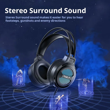 AULA S606B Wired Gaming Headset 50mm Driver Virtual 7.1 Surround Sound Noise Cancelling Mic RGB Gaming Headphones