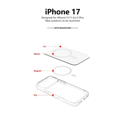 Shockproof For Magsafe Clear Magnetic Wireless Charge Case For iPhone 17 Air 17 Pro Max Hybird Hard Acrylic Back Cover Bumper