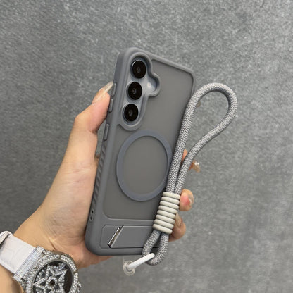 Business Matte Translucent Invisible Bracket Magnetic Case for Samsung Galaxy S26 S25 S24 S23 Ultra Plus FE Wrist Strap Cover