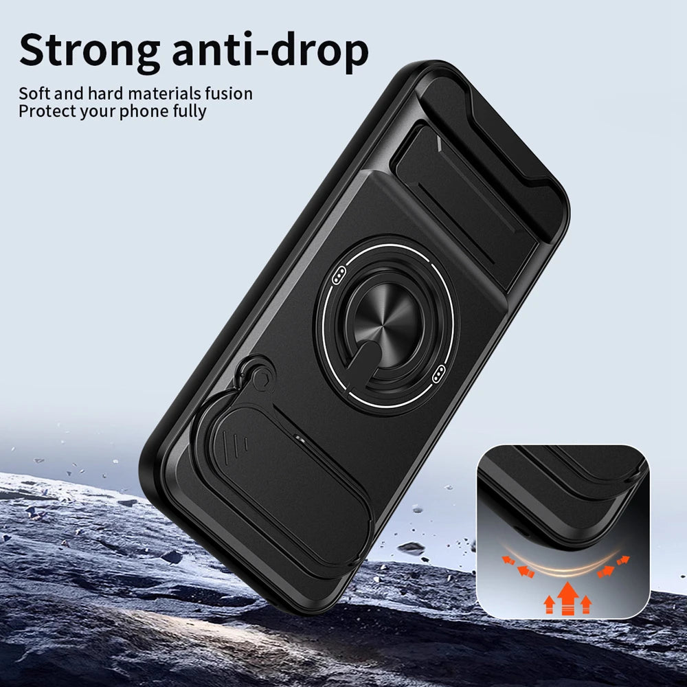 KEYSION Magnetic Phone Case for Google Pixel 9 10 Pro XL 8 7 Pro Slide Camera Protection Upright Stand 360°Ring Shockproof Cover