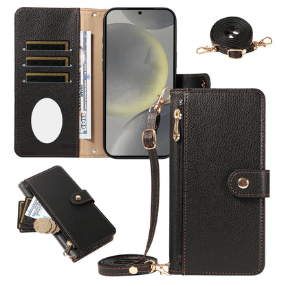 For Samsung S26 Ultra/S25/S24/S23/S22/S21/S20Fe Multifunctional Protective Case, Wallet-Style Cross-Shoulder Phone Case with Makeup Mirror and Card Slot, Faux Leather Phone Protective Cover