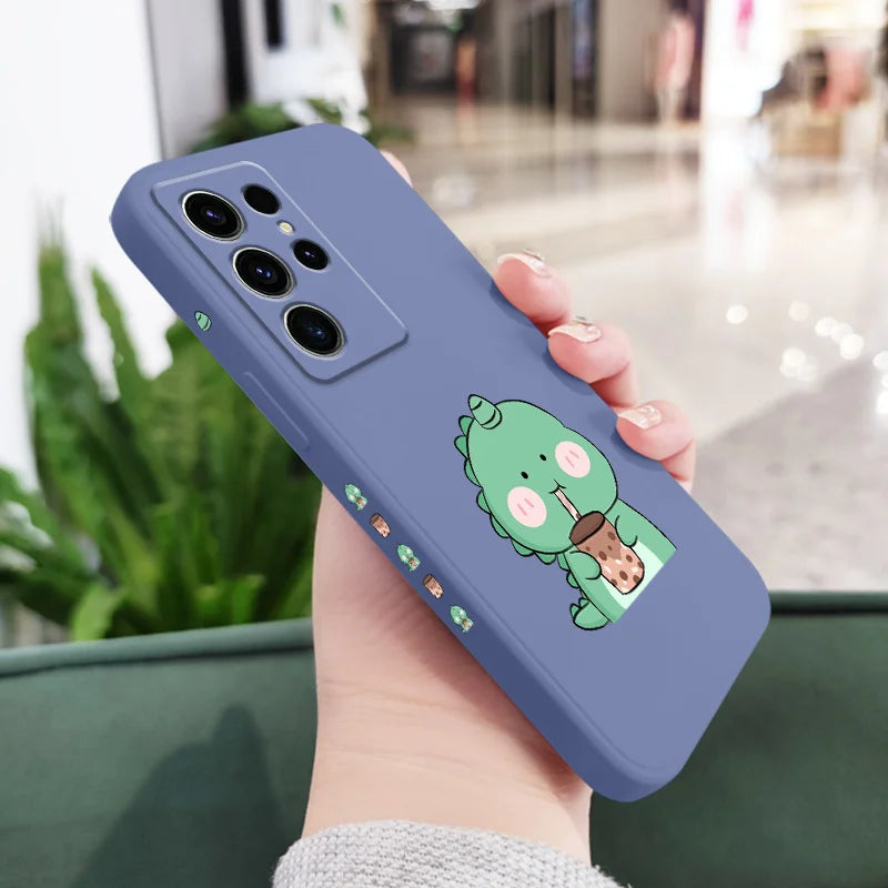 Milk Tea Dinosaur Phone Case For Samsung Galaxy S25 FE S24 S23 S22 S21 S20 S10 S10E Ultra Plus FE Note 20 Ultra Plus Cover