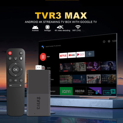 TVR3 Max TV Stick 8+128GB Android 14 Smart 4K H.265 Decode Player Dual WiFi Quad-Core Supports Netflix & YouTube Home Theater