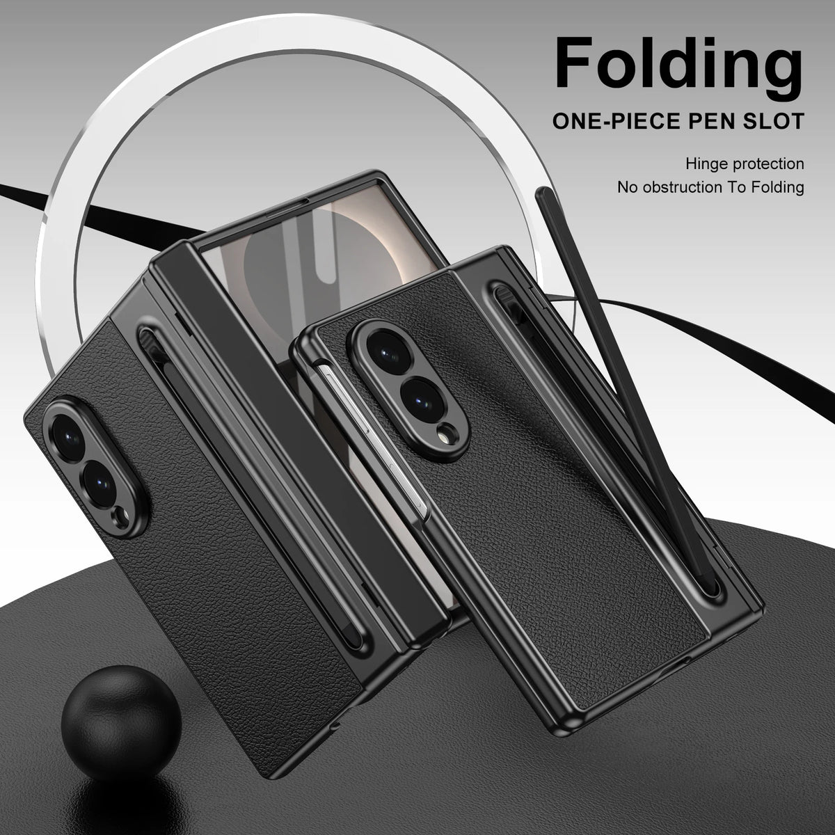 Leather Skin Tempered Glass Hinge Case for Samsung Galaxy Z Fold 8 7 6 5 4 3 Fold8 Ultra Fold7 Fold6 Fold5 Fold4 Fold3 Cover
