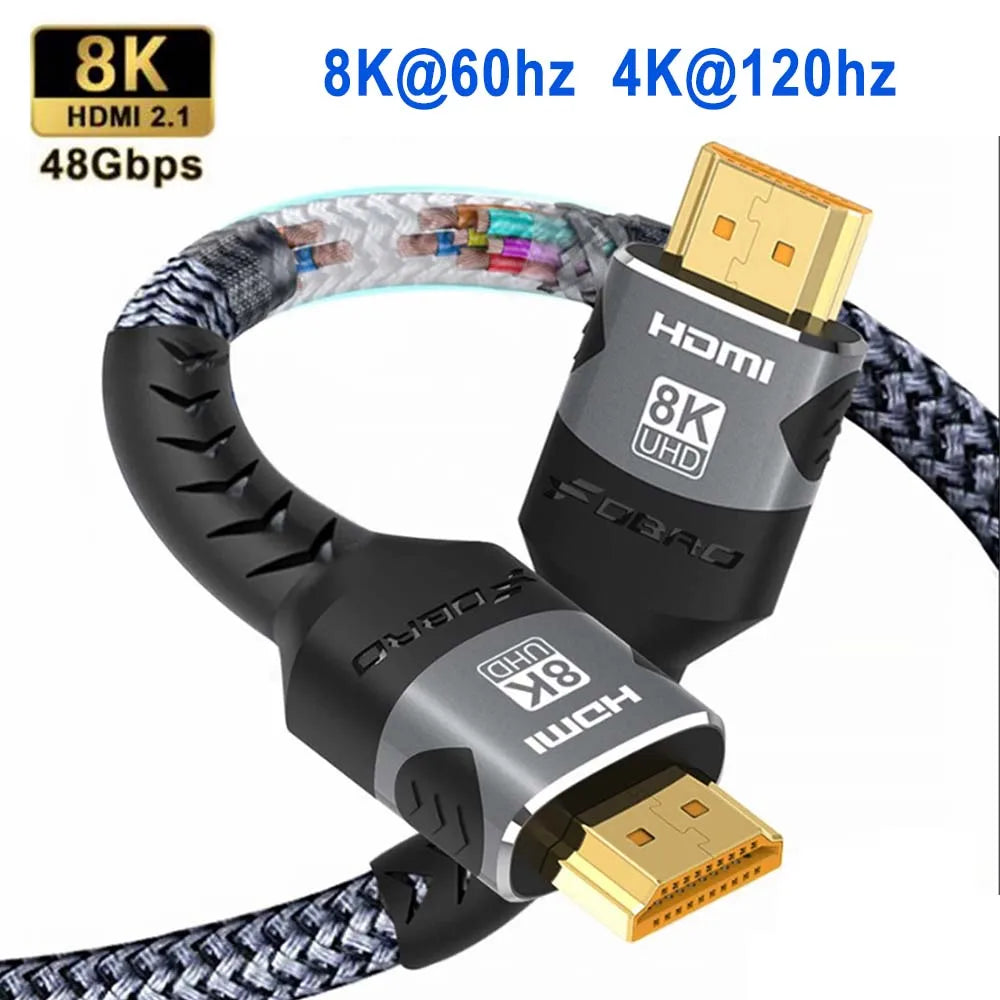8K HDMI 2.1 Cable 4K@120Hz 8K@60Hz 48Gbps EARC ARC HDCP Ultra High Speed For RTX Video Cable PC Laptop Projector HDTV PS5 1m2m3m