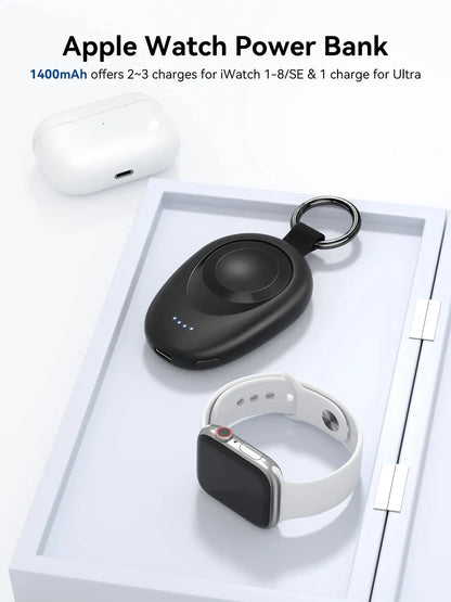 Portable Charger for Apple Watch Series 9/8/7/6/5/4/3/2/SE/Ultra Travel Power Bank Wireless Keychain Charger Watch Spare Battery