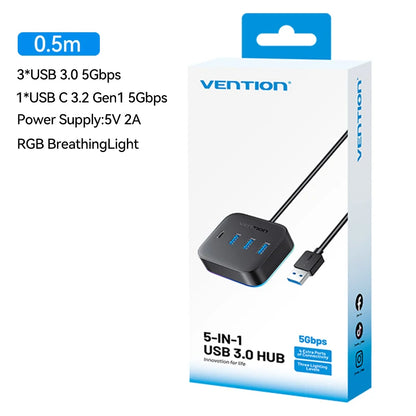 Vention USB A 3.0 HUB RGB Light Switch USB C 3.2 Gen1 5Gbps Desktop Hub Adapter for PC Laptop Accessories USB Splitter Extender