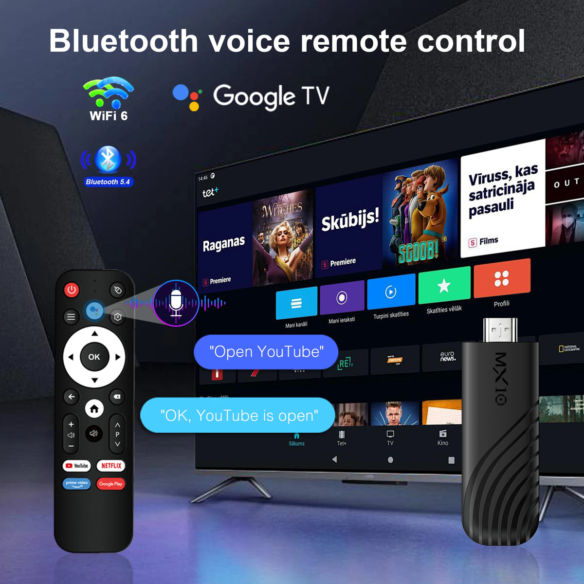 Android 13 MX10 Stick Streaming TV Stick Quad Core Cortex A53 Mali G31 GPU 8GB 128GB WiFi6 Voice Control Dongle
