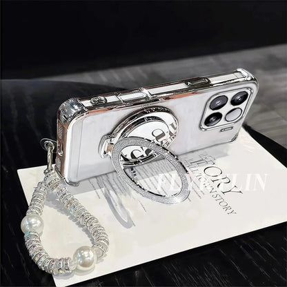 For Google Pixel 9 9A 9 10 Pro XL 10A 7 7A 8 8A Transparent Protective Soft Shell With Pearl Bracelet For Mirror Holder