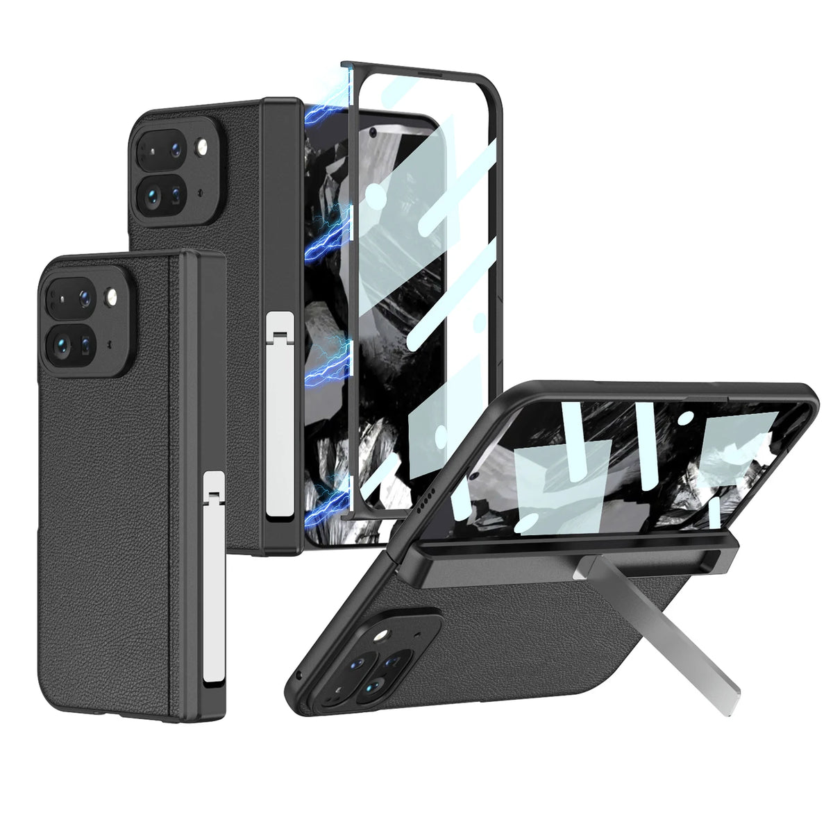 Magnetic Hinge Stand Case For Google Pixel 9 Pro Fold Plain Leather Screen Glass Protective Hard Cover For Pixel 9 Pro Fold Case