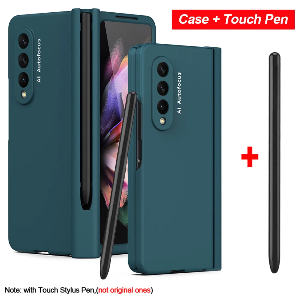 with Touch Pen For Samsung Galaxy Z Fold 7 6 SE 5 5G Case Hinge Pen Slot Front Screen Glass Protect Capa Z Fold 2 3 4 Cover