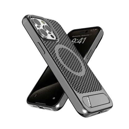 Luxury Cooling Stand Magnetic Phone Case For iPhone 17 16 15 14 11 12 13 Pro Max Heat Dissipation Plain Color Shockproof Cover