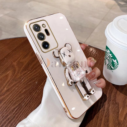 Cartoon Bear Lanyard Plating Phone Stereoscopic Holder Case For Samsung Galaxy Note 20 Ultra Note 10 Lite 8 9 M30S M42 M54 Cover