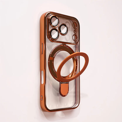 Luxury Plating Magnetic Bracket Phone Case For iPhone 17 16 15 14 13 Pro Max 17Pro Cases For Magsafe Stand Holder Clear Cover