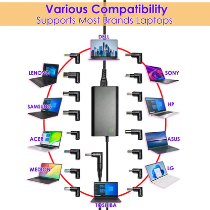 65W Universal Laptop Charger Power Adapter 16 DC Tip 16V 18.5V 19V 19.5V 20V For Asus Acer Dell HP Lenovo LG Samsung Sony, Etc