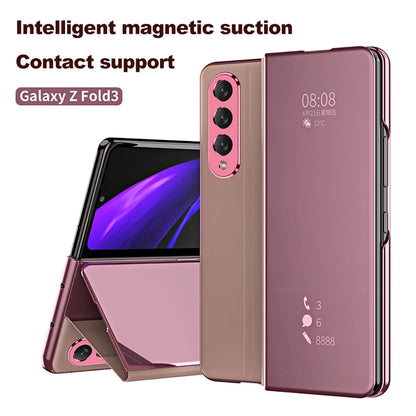 6 Colors Mirror Clear View Stand Flip Case For Samsung Galaxy Z Fold 2 3 4 5 6 7 8 Ultra Full Cover Folding Plathing Phone Cover