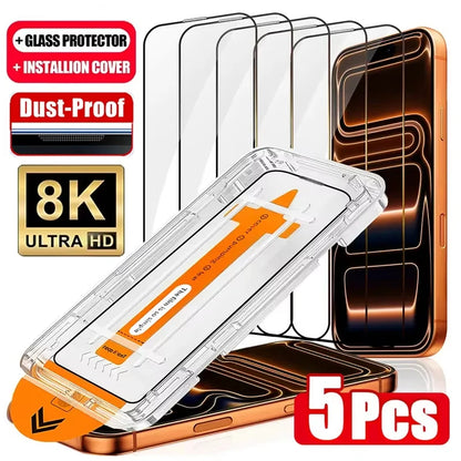 Dust Free Easy Installation HD Screen Protectors For iPhone 18 Pro Max 17 Pro Max 16 Pro 15 14 13 12 11 XR X Air Tempered Glass