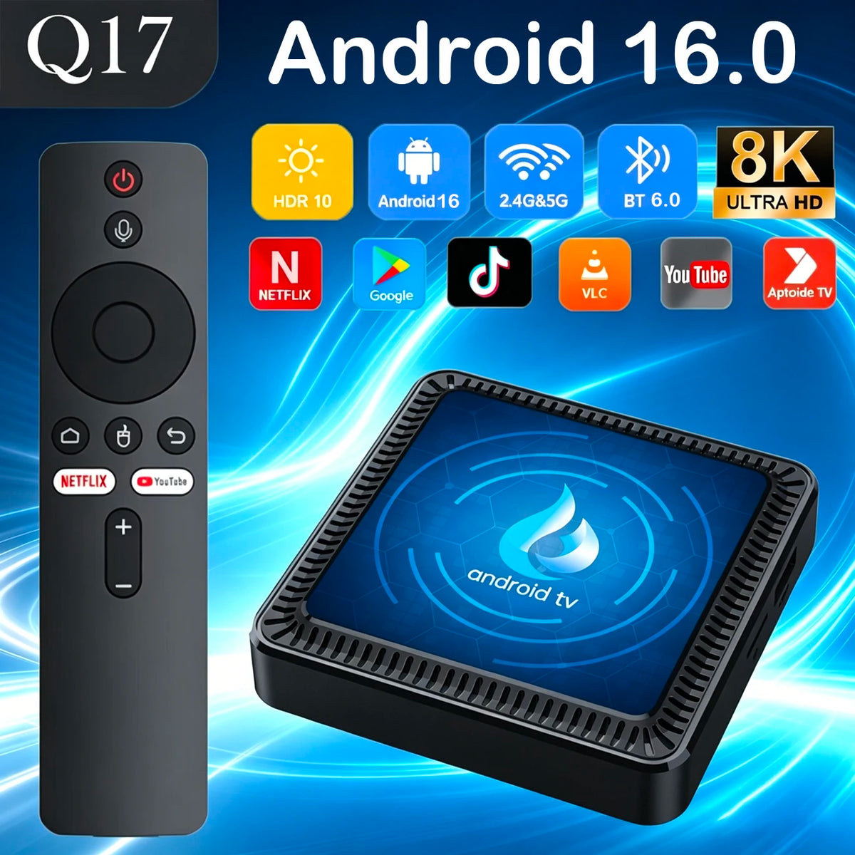Q17 Smart TV Box Android 16 Bluetooth6.0 Allwinner H313 Quad Core 8K Ultra HD 8GB+256GB Google Netflix Media Player Set Top Box