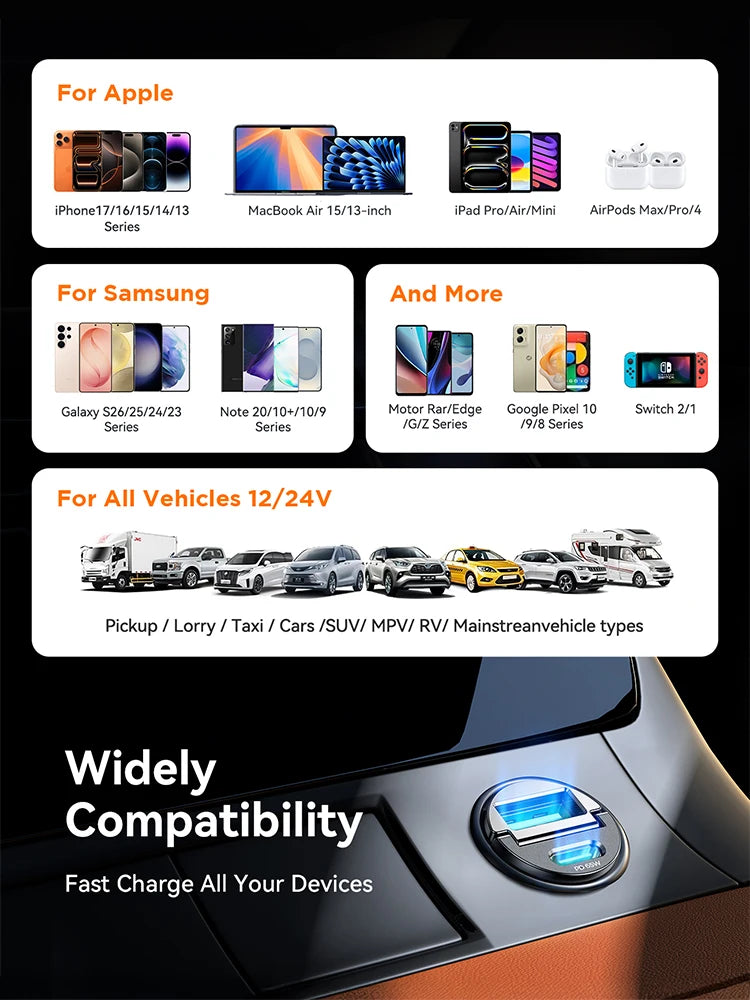 Joyroom 125W USB C Car Charger Type C AFC PPS QC PD 3.0 For iPhone 15 16 17 Sumsung Xiaomi Fast Charging Car Phone Charger