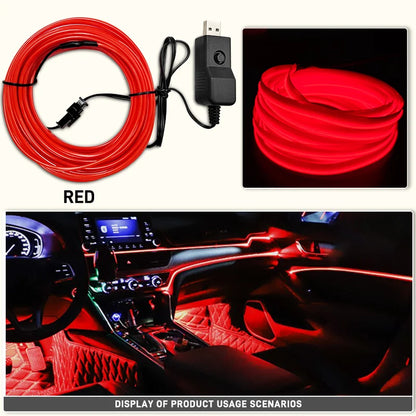 Car Interior Decorative Lamps EL Wiring Neon Strips Dashboard Auto LED Ambient Lights DIY Flexible Atmosphere Lamp 1M/3M/5M
