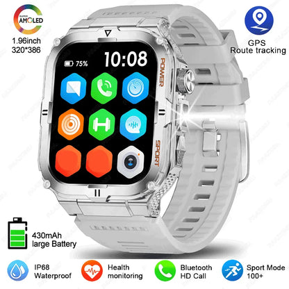 Smartwatch 3ATM Waterproof 1.96''HD Screen BT Call Health Monitor Flashlight 880MAH Battery Sports Smart Watch For Android iOS