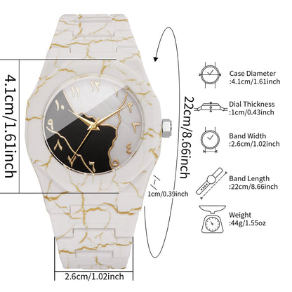 Fashio Marble Texture Women Watch Casual Arabic Dial Plastic Band Men Quartz Watch Clock Gift Relogio Feminino（Without Box）